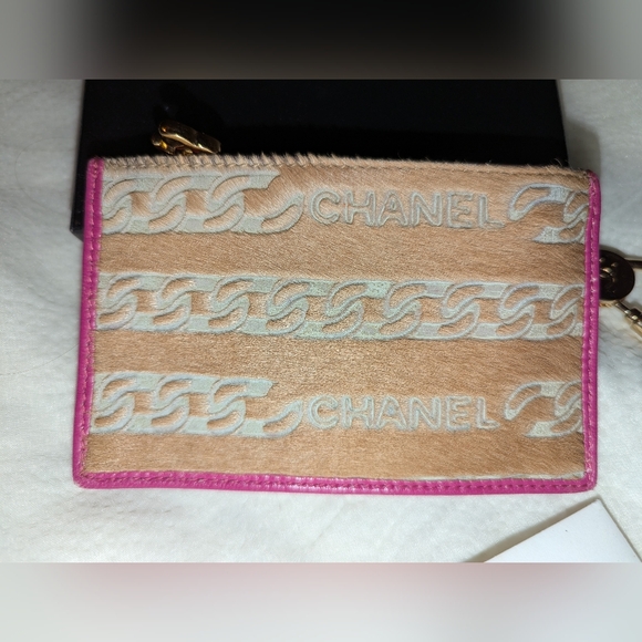 CHANEL Pony Hair Key Cles Card Holder with Box Beige Pink VGUC - Picture 8 of 11